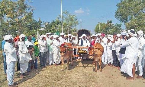 Members of the Mesram clan and residents of Keslapur village take part in rituals for the Nagoba jatara