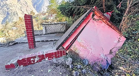 A temple that collapsed after the gradual sinking of Joshimath area in Chamoli district of Uttarakhand on Sunday | PTI