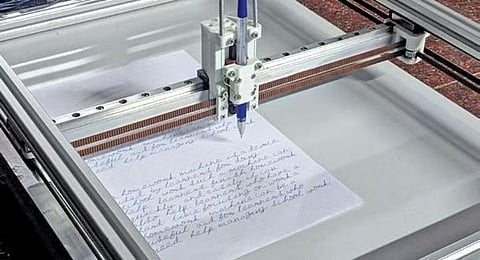 The homework machine developed by Devadath P R of Jyothi Engineering College. (Photo | Express)