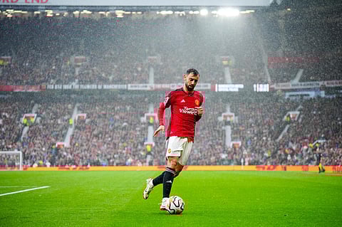 Manchester United's Bruno Fernandes against Crystal Palace. (Photo | AP)