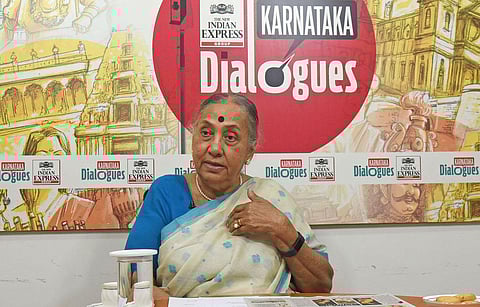 Former Governor and Union Minister Margaret Alva speaks during Express Dialogues at TNIE office in Bengaluru (Photo | Vinod kumar T)