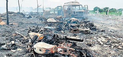 Several vehicles were also gutted in the fire at Deepam firecracker unit | Express