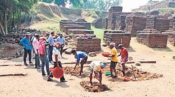 Trench being dug up on Barabati fort premises on Monday |  Express