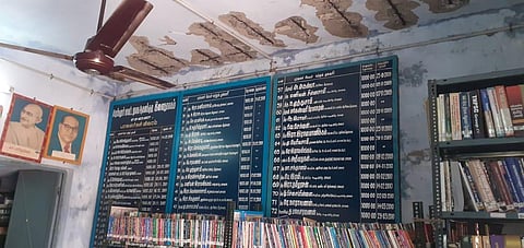 A public library was badly damaged at Esanai village in Perambalur district. (Photo | EPS)