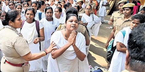 700 nurses protest seeking regularisation, detained by Chennai city police
