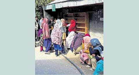 Voters queue up for Kargil Hill Council polls held on October 4 (Photo | PTI)