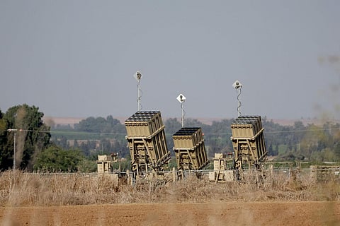 Israel's Iron Dome defence missile system is on alert, stationed close to the southern Israeli town of Sderot on October 12, 2023. (Photo | AFP)
