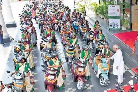 CM Naveen Patnaik unveiling Mission Shakti Scooter Yojana in Bhubaneswar on Wednesday