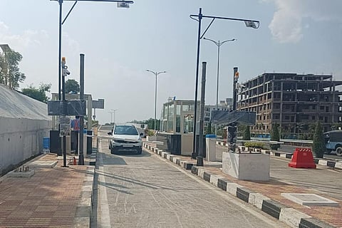 A commuter uses the ramps for Mallampet interchange on Thursday. (Photo | Express)