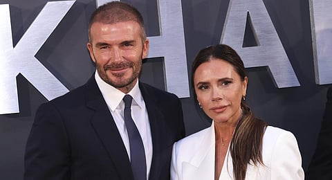 David Beckham and Victoria Beckham pose for photographers upon arrival at the premiere of the television programme 'Beckham'. (Photo | AP)