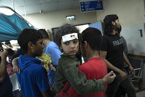 Palestinians wounded in Israeli bombardment of the Gaza Strip arrive at a hospital in Khan Younis Monday, Oct.16, 2023 (Photo | AP)