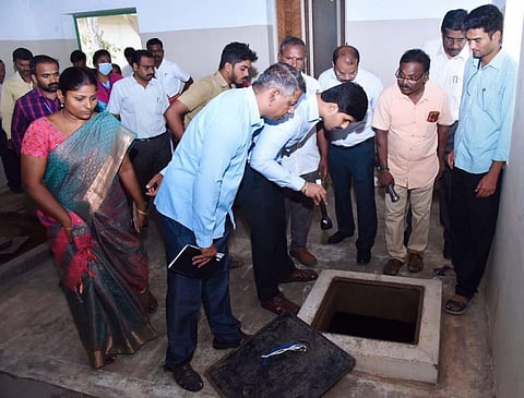 CCMC commissioner M Prathap along with a team of officials inspected the water dispenser | Express