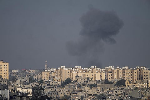 Representational Image: Smoke rises following an Israeli airstrike in the Gaza Strip, as seen from southern Israel. (Photo | AP)