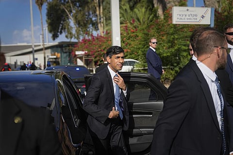 British Prime Minister Rishi Sunak in Israel. (Photo | AP)