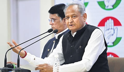 Rajasthan CM Ashok Gehlot at a press meet in New Delhi on Thursday | shekhar yadav