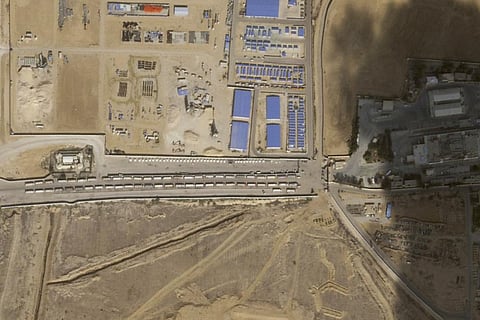 Satellite photos show a massive convoy of semi-truck trailers lined up at the Rafah border crossing on the Egyptian side, Friday, Oct. 20, 2023. (Photo | AP)