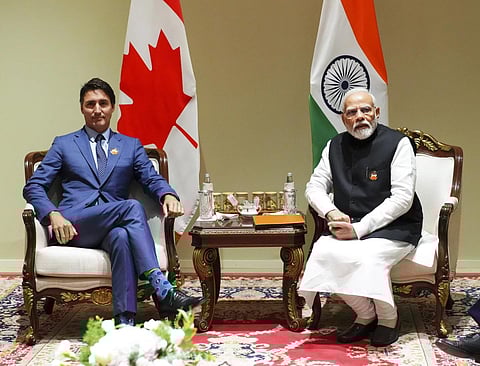 Canadian PM Justin Trudeau with Indian PM Narendra Modi at the G20 Summit in New Delhi in September. (File Photo | AP)