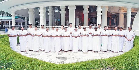 The women who have been initiated for adopting sanyasa at Santhigiri Ashram