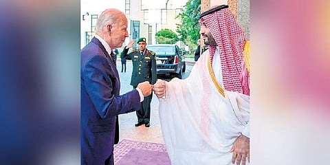US President Joe Biden with  Saudi Crown Prince Mohammed bin Salman (Photo | PTI)