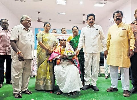 Recently, the Tati Manemma and Ramulu Foundation felicitated five farmers and retired jawans at a programme in Nizamabad. (Top right) Founder T Veeresham