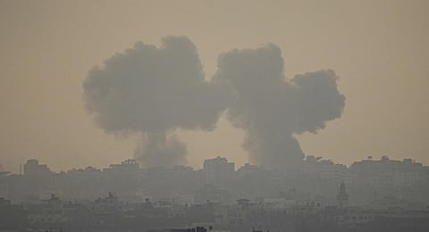 Smoke rises following an Israeli airstrike in the Gaza Strip, as seen from southern Israel, Sunday, Oct. 22, 2023. (Photo | AP)