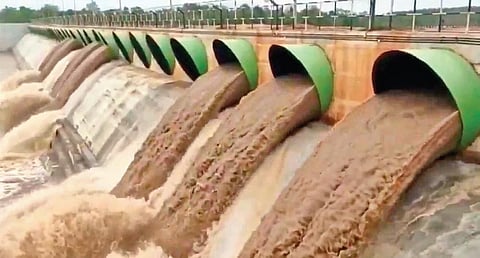 Representational image: Water flows out from Medigadda barrage at Jayashankar-Bhupalpally