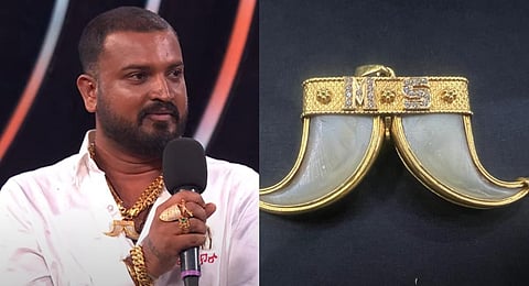 Kannada Bigg Boss contestant Santosh Kumar (Varthur Santosh); tiger claw pendant. (Photo | YouTube screengrab)
