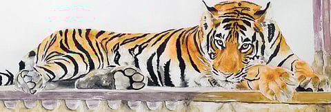 One such water-coloured painting of a tiger titled ‘Ranthambore’ stands out in the gallery.
