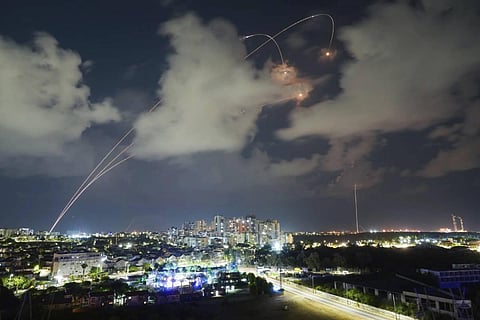 Israeli Iron Dome air defense system fires to intercept a rocket fired from the Gaza Strip, in Ashkelon, Israel, Thursday, October 19, 2023.  (AP Photo)