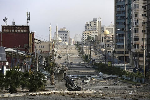Part of the damage on al Rashid main Street caused by Israeli bombardment on Gaza City, Monday, Oct. 23, 2023. (Photo | AP)
