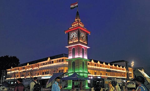 Clock Tower lit on the eve of Independence Day at Lal Chowk, in Srinagar. (File photo)