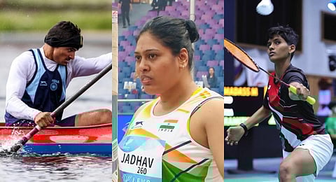 Medal winners Manish Kaurav, Bhagyashri Madhavrao Jhadav and Manisha Ramadass. (Photo | Twitter)