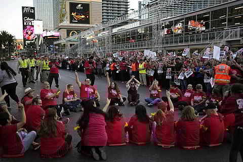 Police prepare to arrest members of the Culinary Workers Union along the Strip, Wednesday, Oct 25, 2023. (Photo | AP)