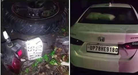 The motorcycle and car involved in the accident 