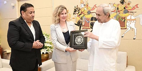 CM Naveen Patnaik with deputy chairperson of FIDE Management Board Dana Reizniece Ozola at Naveen Nivas in Bhubaneswar