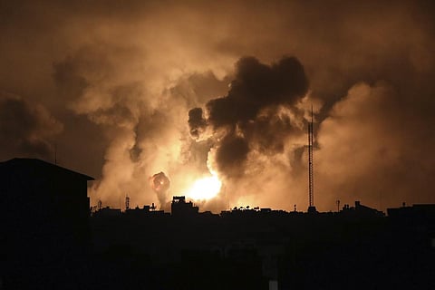 Explosions caused by Israeli airstrikes in the northern Gaza Strip, Friday, Oct. 27, 2023. (Photo | AP)