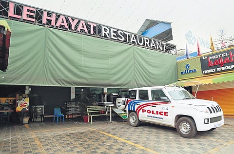 Le Hayat restaurant that was closed down by Thrikkakara municipality following suspected food poisoning case reported on October 23. (Photo | T P Sooraj, EPS)