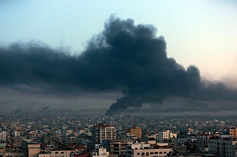 Black smoke raise from Eastern Gaza City, Thursday, Oct. 26, 2023 following Israeli airstrikes. (Photo | AP)