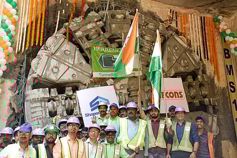 Bengaluru Metro's Tunnel Boring Machine Rudra had its breakthrough after tunnelling for 100 days on its final leg at Langford Metro station (Photo | Express)