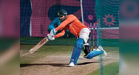 Virat Kohli during a practice session ahead of Sunday's clash against England in Lucknow. (Photo | AFP)