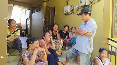 Displaced people belong to Kuki tribes at a government building in Mizoram