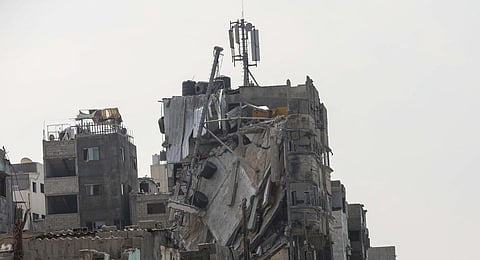 Damage to buildings caused by the ongoing Israeli airstrikes on Gaza City, Saturday, Oct. 28, 2023. (AP Photo)