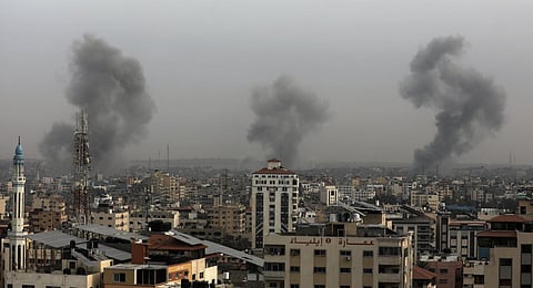 Smoke rises following Israeli bombardment on Gaza City, Sunday, Oct. 29, 2023. (AP Photo)