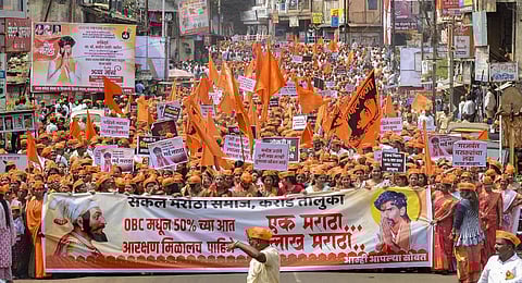 Activists of Maratha Kranti Morcha and Sakal Maratha Samaj during a protest march demanding Maratha reservation | PTI