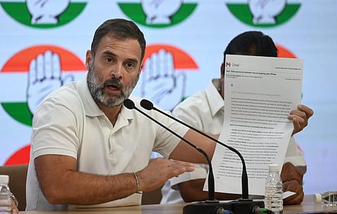 Congress leader Rahul Gandhi addresses a press conference, at the AICC Headquarters in New Delhi, Tuesday, Oct. 31, 2023. (Photo | Shekhar Yadav)