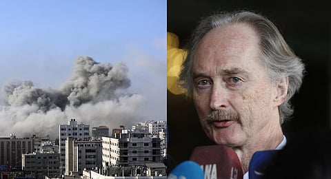 UN special envoy for Syria, Geir Pedersen (R), says that the Israel-Hamas war is spilling into Syria, with its citizens facing a terrifying prospect of a potential wider escalation. (Photo | AP)