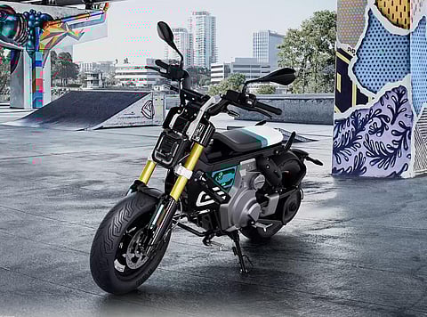 BMW CE 02 features a futuristic and minimalist design language that is a departure from BMW's traditional motorcycle styling. 