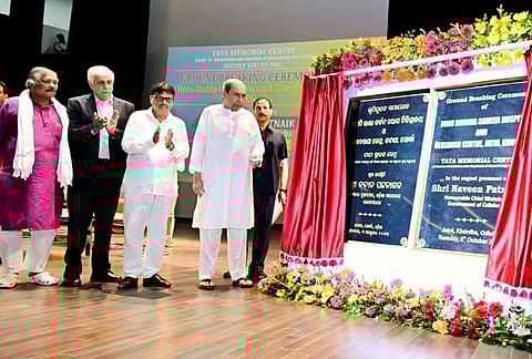 CM Naveen Patnaik and others at the groundbreaking ceremony of Homi Bhabha Cancer Hospital and Research Centre. (Photo | Express)
