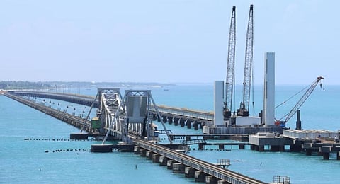 92 per cent works completed at new Pamban Railway bridge