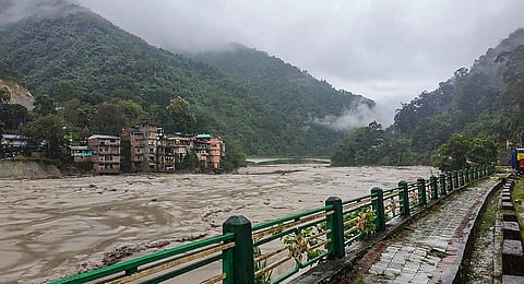 Flooded Teesta river in north Sikkim, Wednesday, Oct. 4, 2023 | PTI